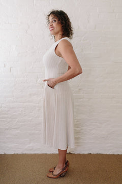 Lori Dress in Oat Linen Stripe - Aware House