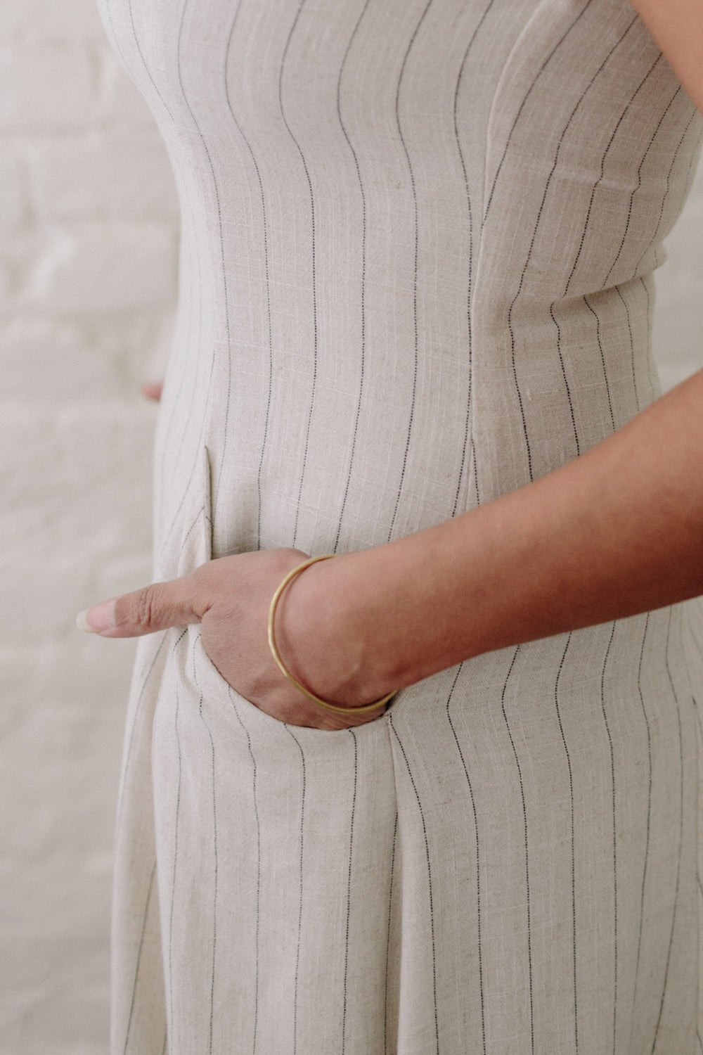 Lori Dress in Oat Linen Stripe - Aware House