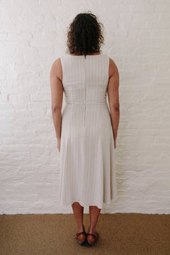 Lori Dress in Oat Linen Stripe - Aware House