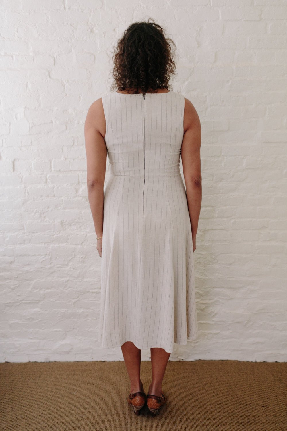 Lori Dress in Oat Linen Stripe - Aware House