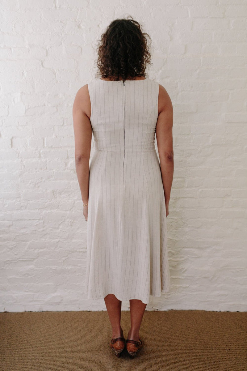 Lori Dress in Oat Linen Stripe-zoom-