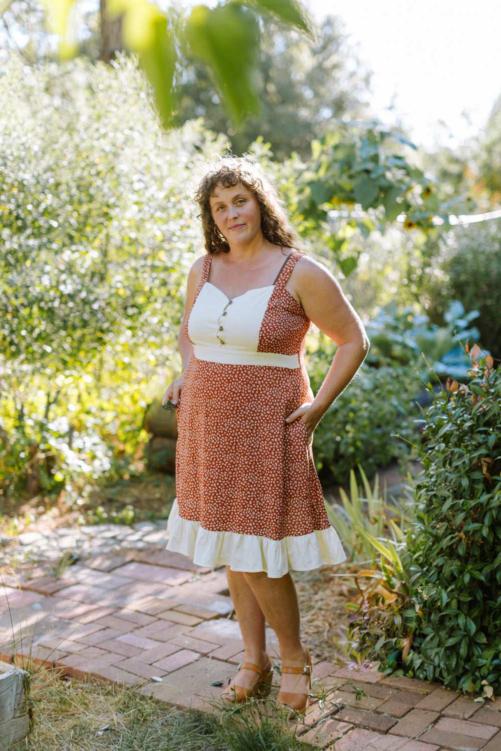 Gemma Dress in Rust Floral and Oat-4