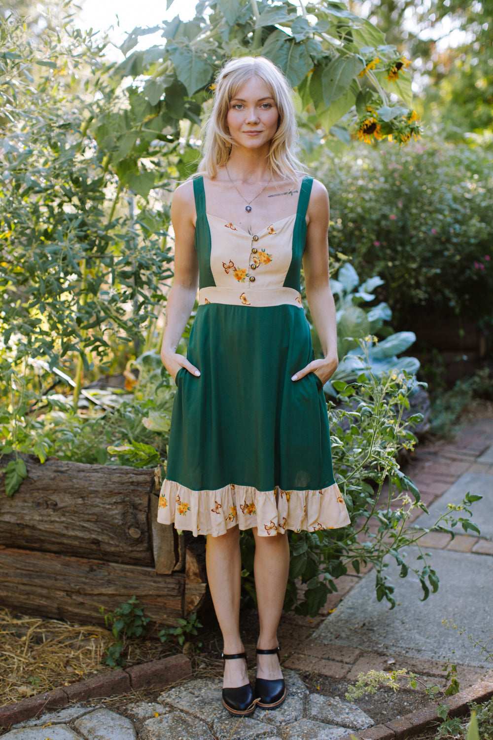 Gemma Dress in Green Butterfly - Aware House