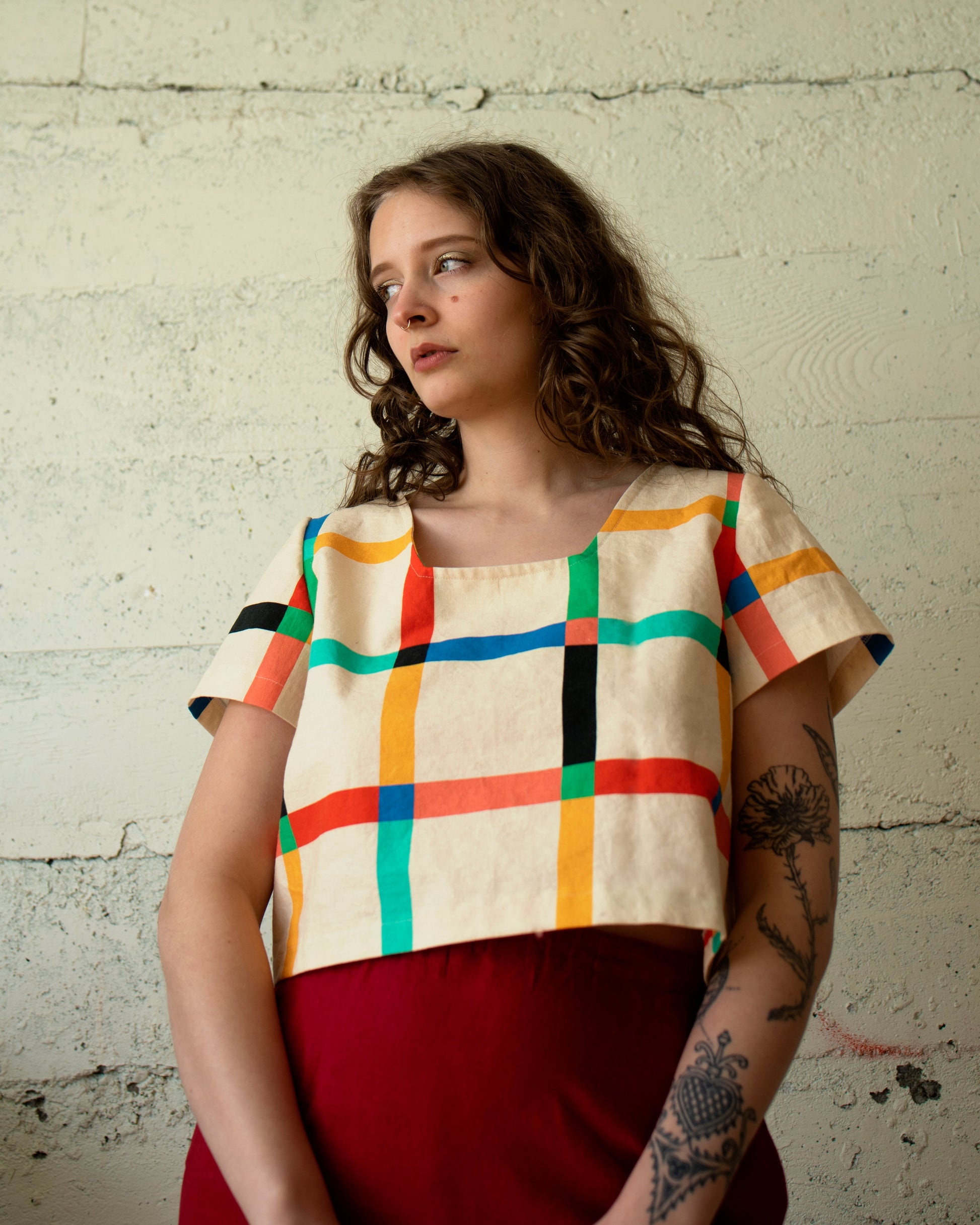 Frankie Top | Chunky Windowpane Cream-3