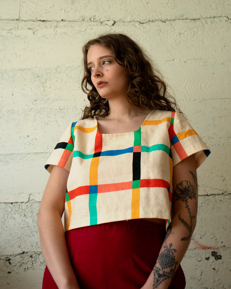 Frankie Top | Chunky Windowpane Cream-zoom-