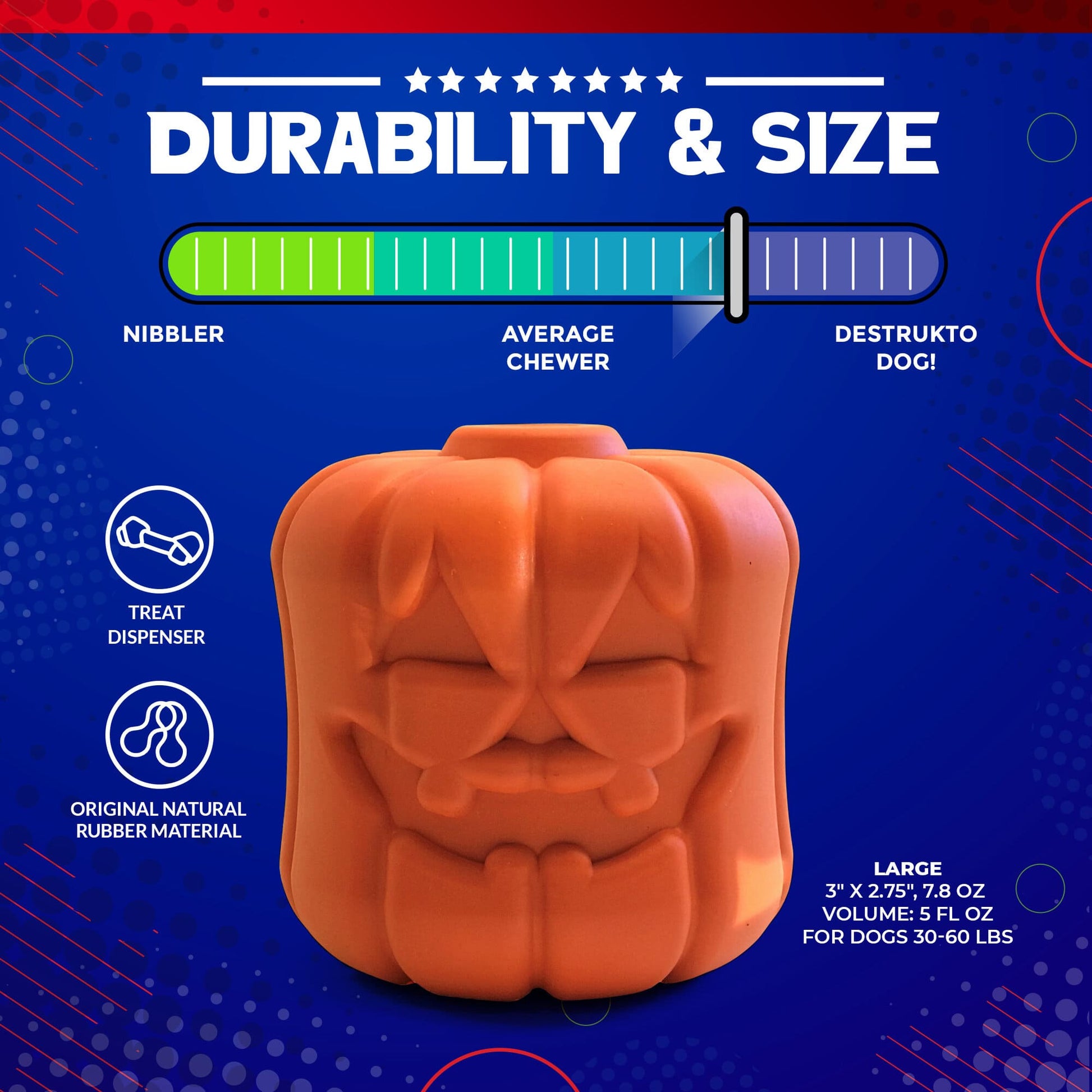 Jack O' Lantern Dog Toy - Durable Halloween Chew Toy for Large Dogs | USA Made-4