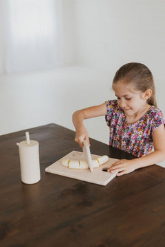 Children’s Wooden Cutting Board Set | Kids Safe Fruit Knife - Aware House