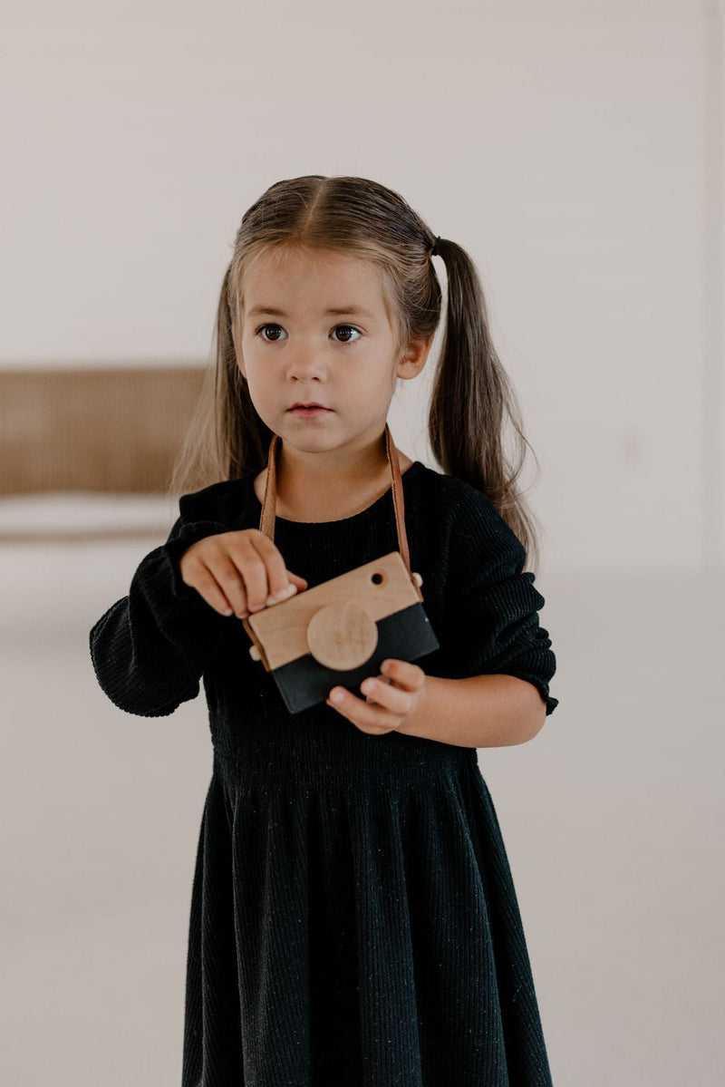 Wooden Toy Camera | Wood & Leather Toddler Camera-zoom-