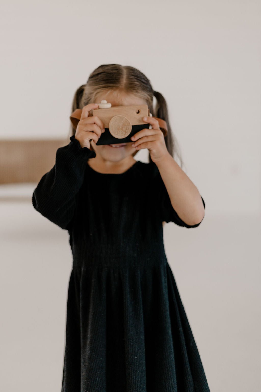 Wooden Toy Camera | Wood & Leather Toddler Camera - Aware House