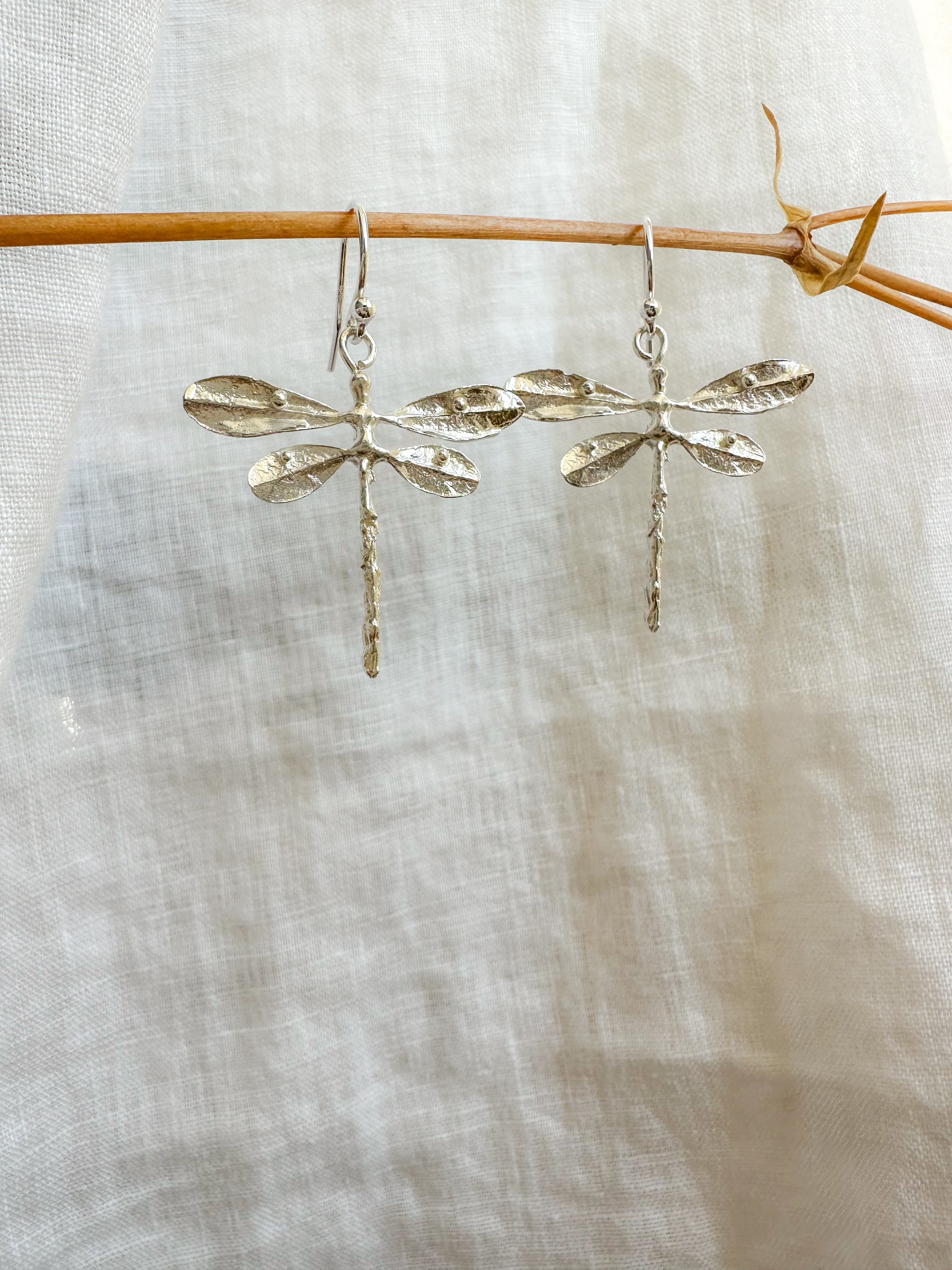 Dragonfly Dangle Earrings | Sterling Silver or Brass-zoom-5
