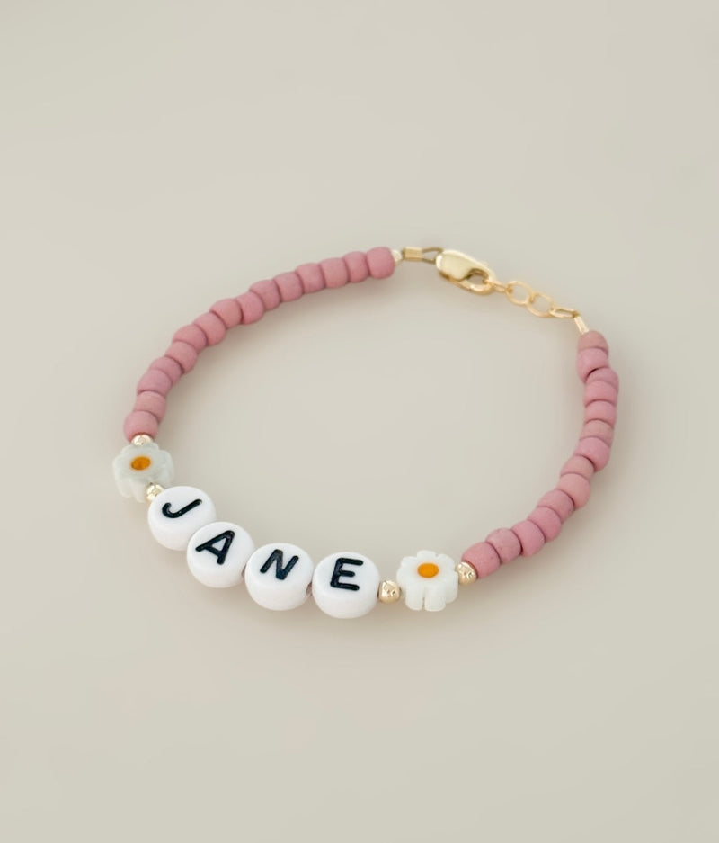 Pink Daisy Name Bracelet | Personalized-zoom-