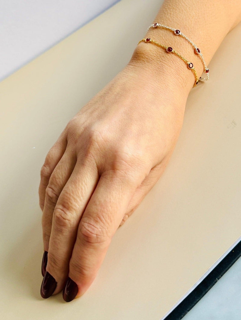January Birthstone Garnet Bracelet | Sterling Silver & Gold Gemstone Jewelry-zoom-