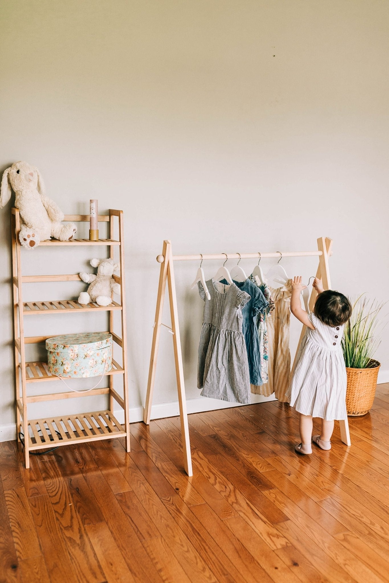 Wooden Toddler Clothing Rack | Montessori Dress Rack - Aware House