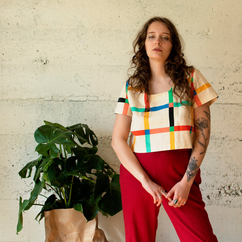 Frankie Top | Chunky Windowpane Cream-zoom-