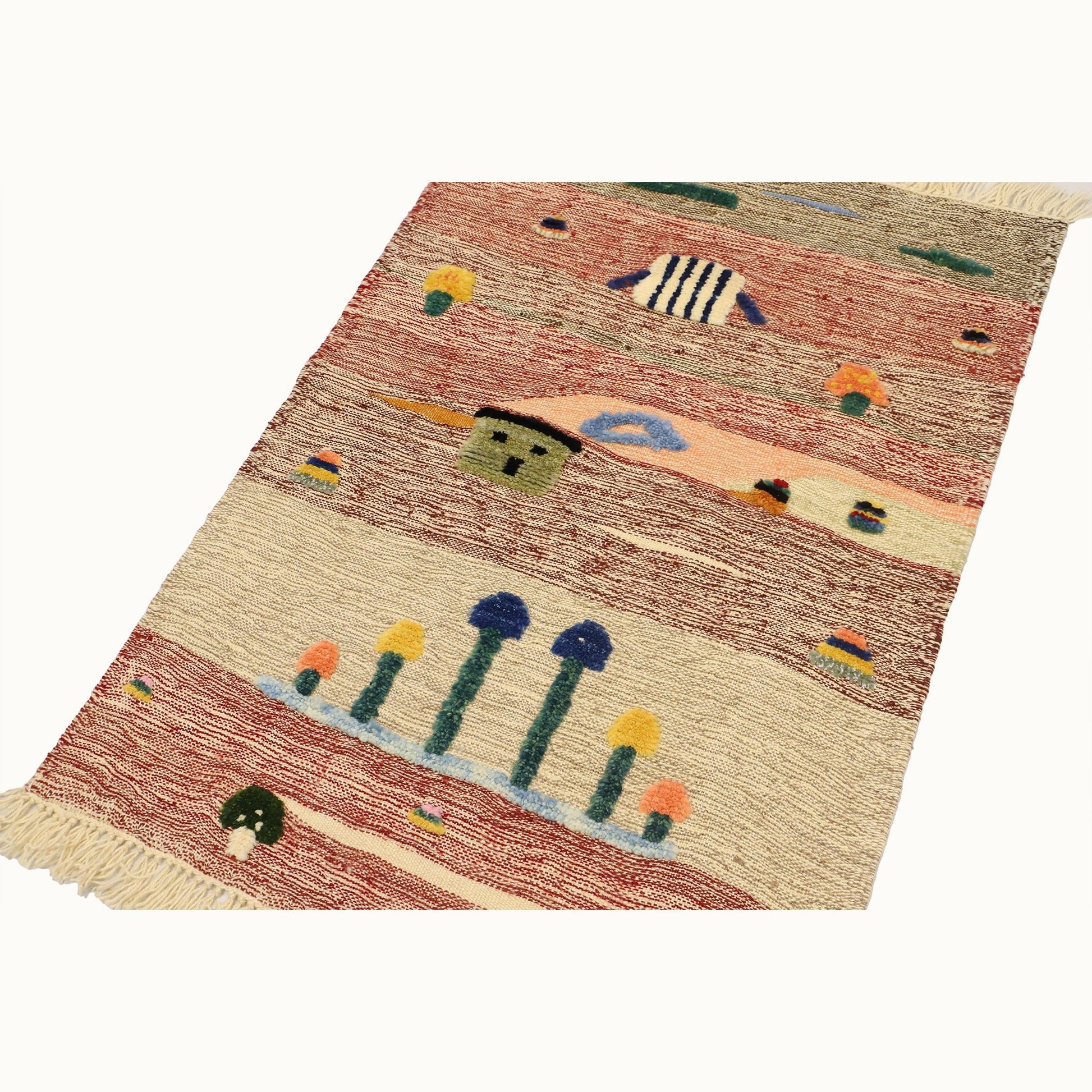 Mushroom Path Kids Rug | Handmade Wool Rug for Nursery, Playrooms & Children’s Rooms - Aware House