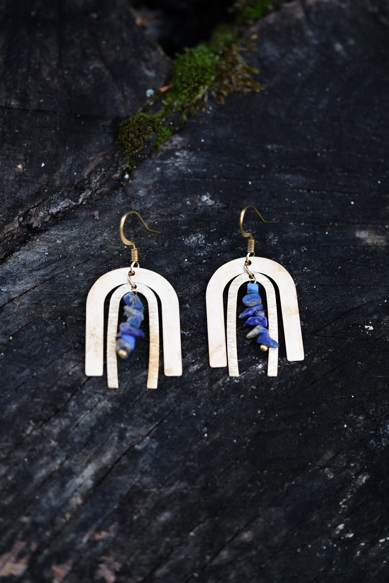 Double Arch Earrings | Brass & Lapis Lazuli - Aware House