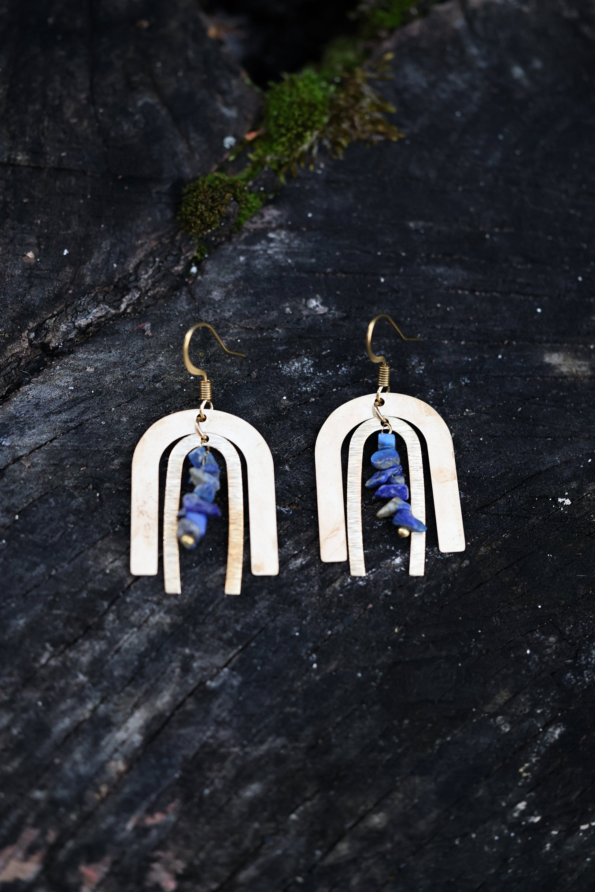Double Arch Earrings | Brass & Lapis Lazuli-2
