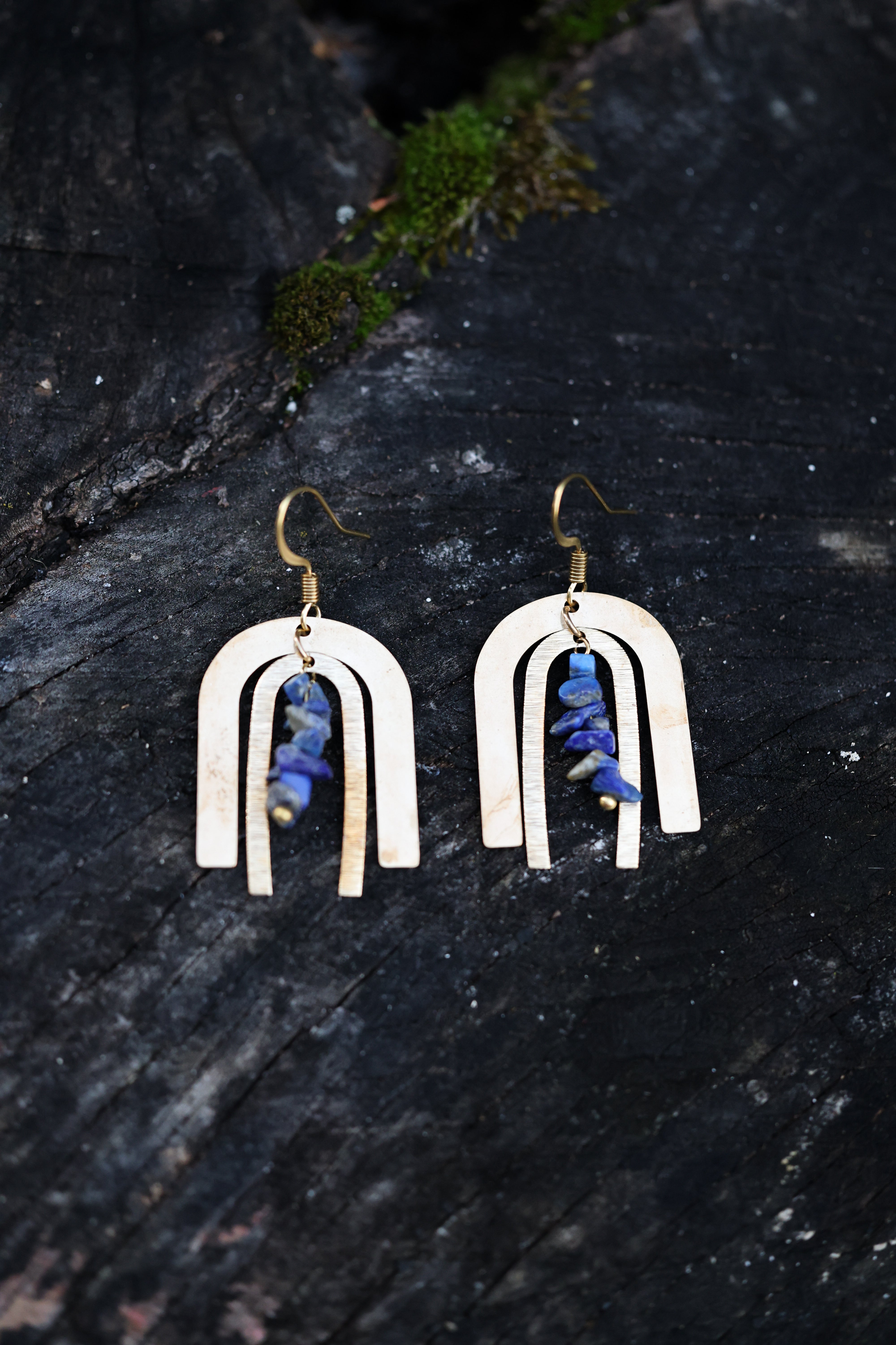 Double Arch Earrings | Brass & Lapis Lazuli-zoom-2