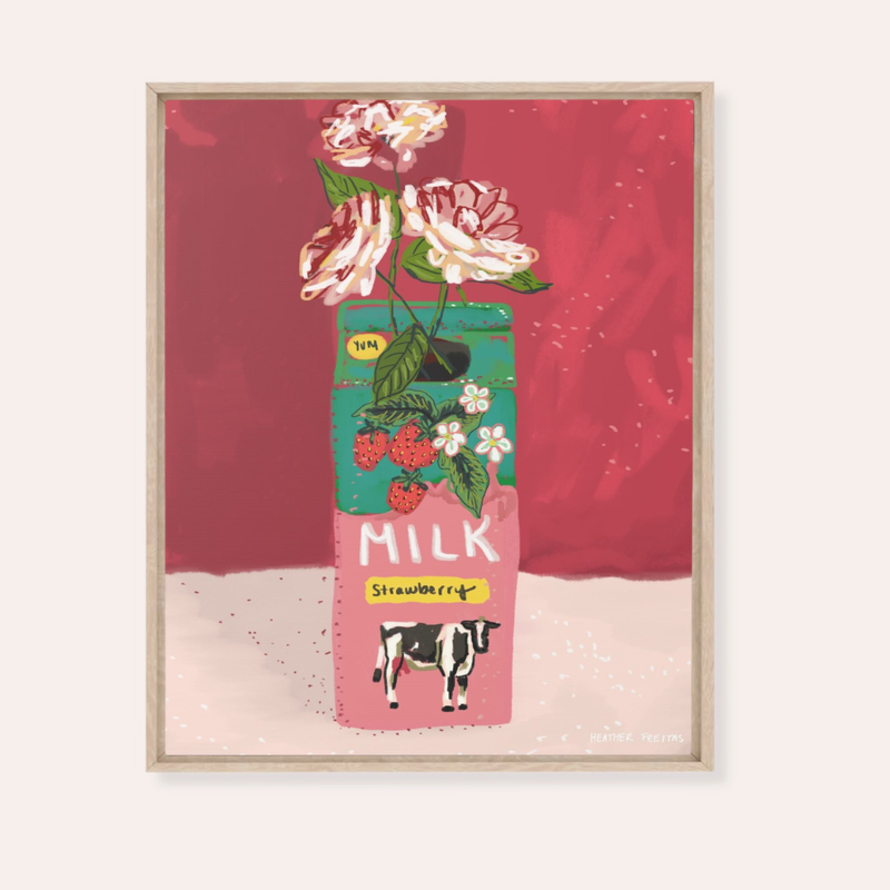 Strawberry Milk | Framed Fine Art Canvas Print | Multiple Sizes-zoom-