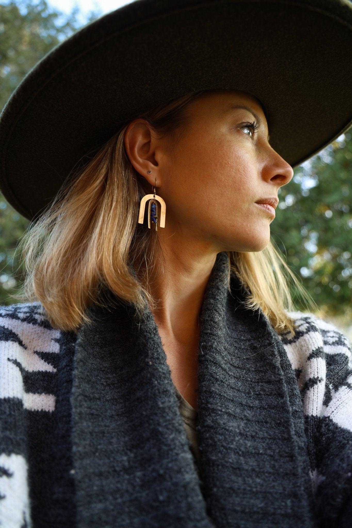 Double Arch Earrings | Brass & Lapis Lazuli - Aware House