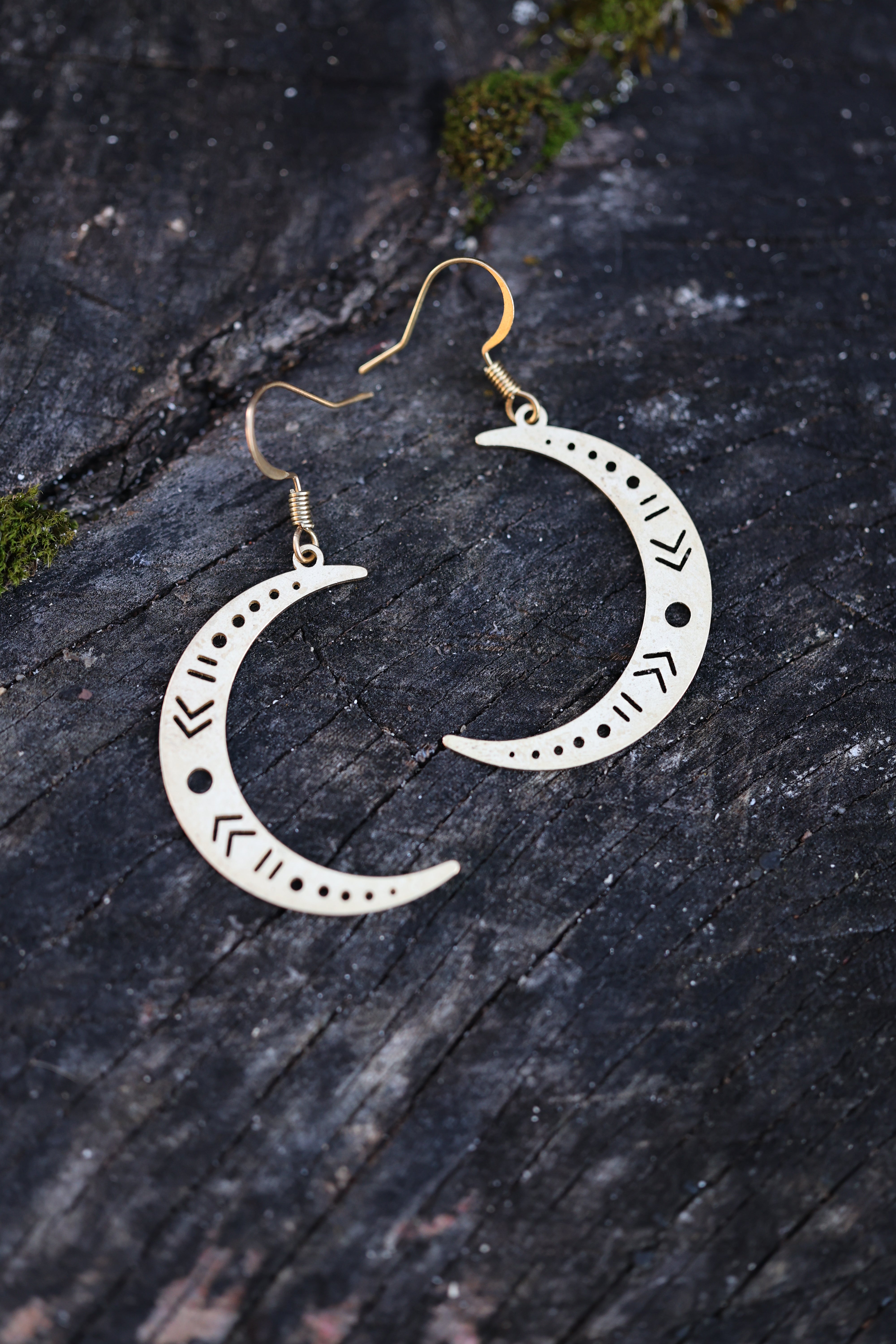 Crescent Moon Earrings | Brass-zoom-1