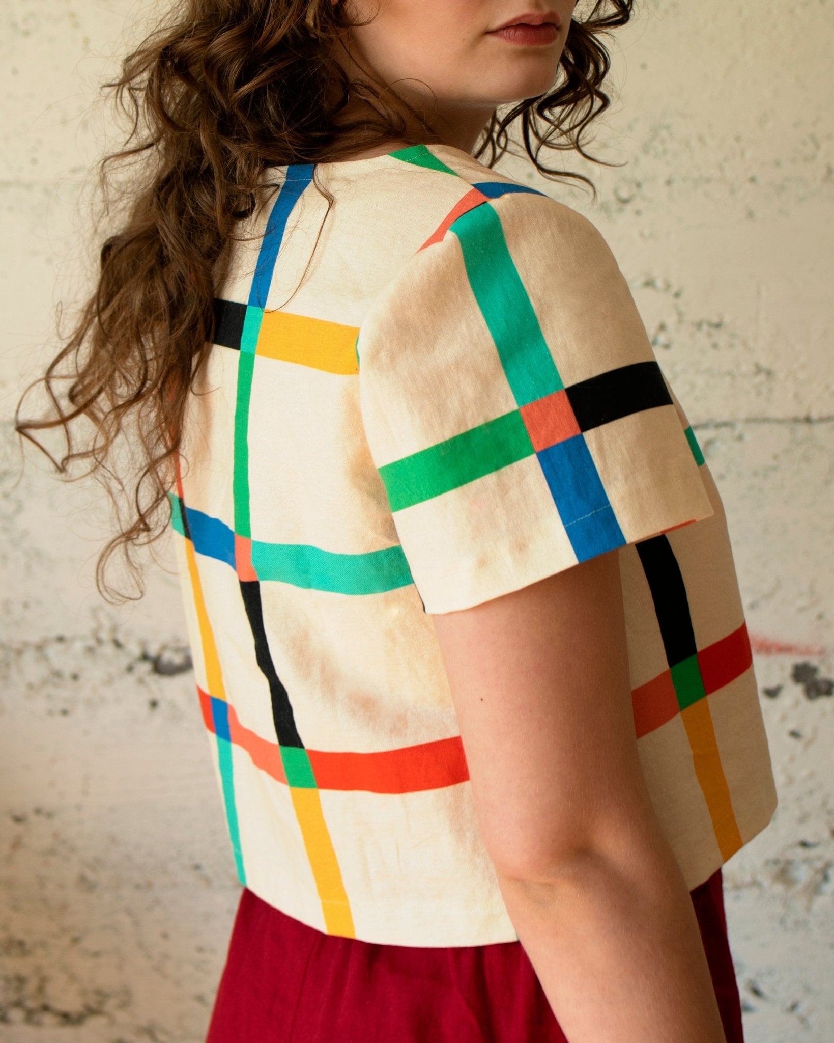Frankie Top | Chunky Windowpane Cream - Aware House - Ersa Fibers - 