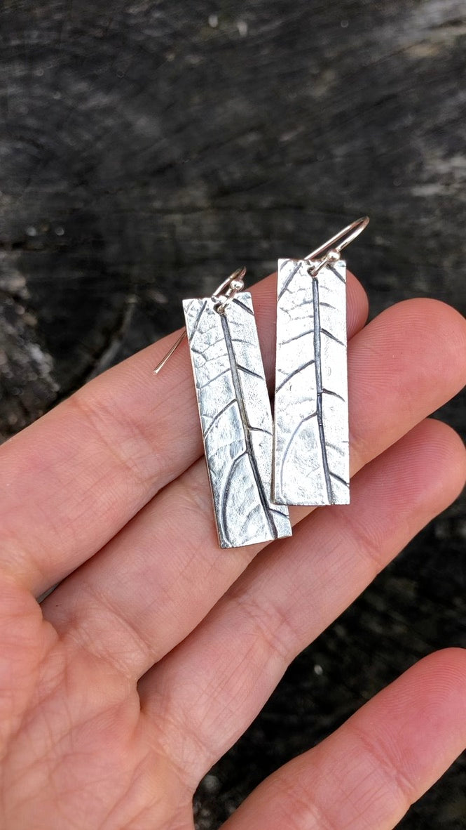 Leaf Rectangle Earrings | Recycled Sterling Silver-zoom-