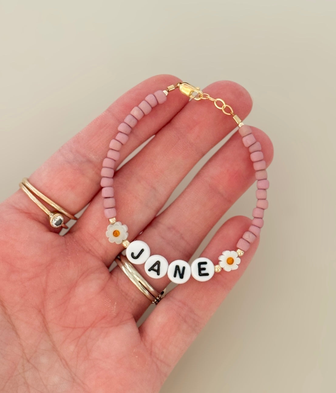 Pink Daisy Name Bracelet | Personalized-3