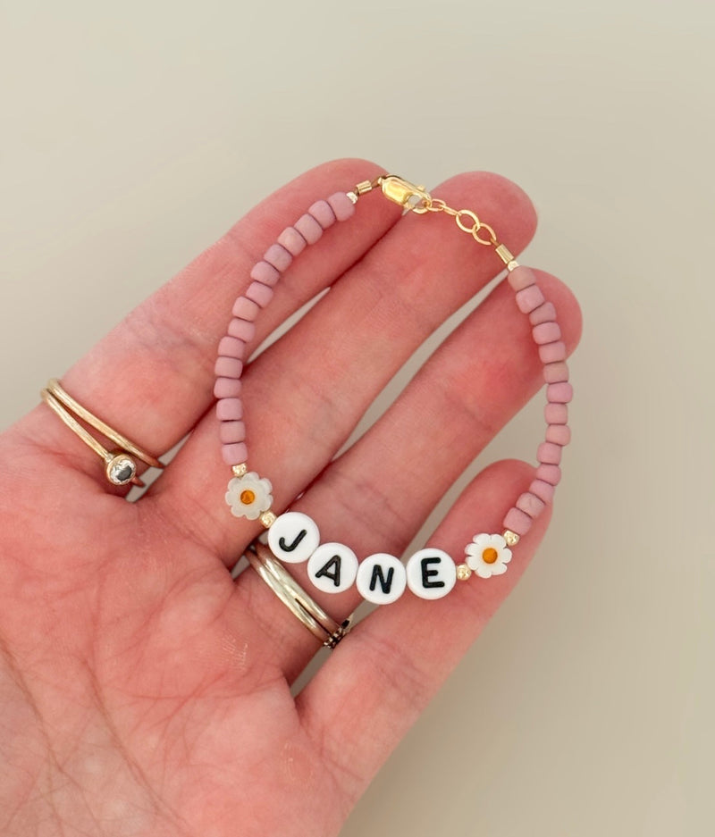 Pink Daisy Name Bracelet | Personalized-zoom-