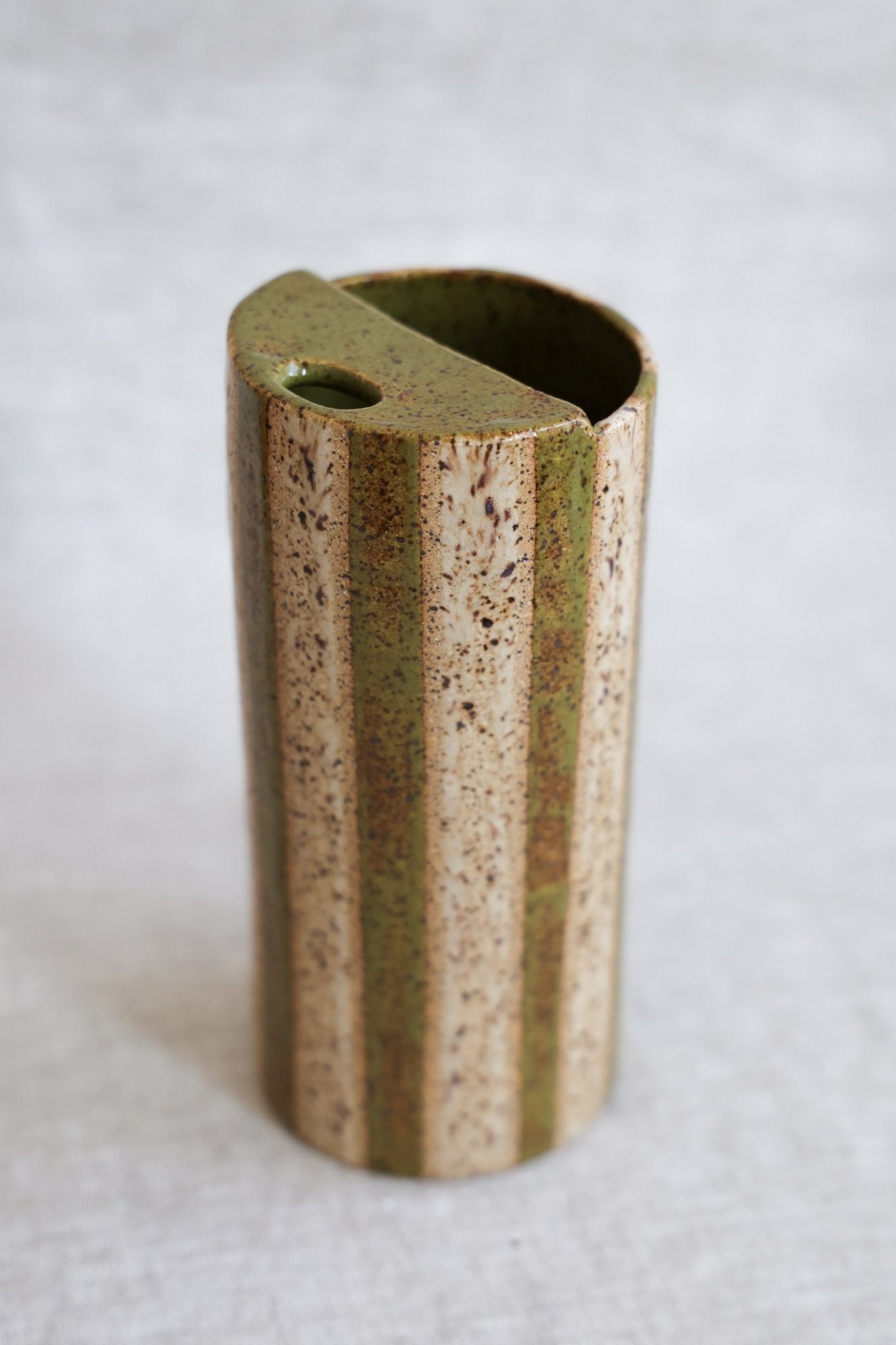 Striped Travel Mug | Olive & Neutral Stoneware - Aware House