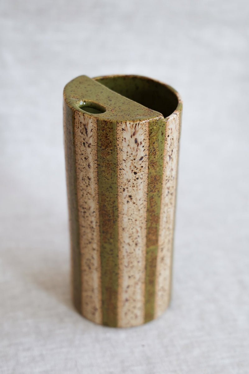 Striped Travel Mug | Olive & Neutral Stoneware-zoom-