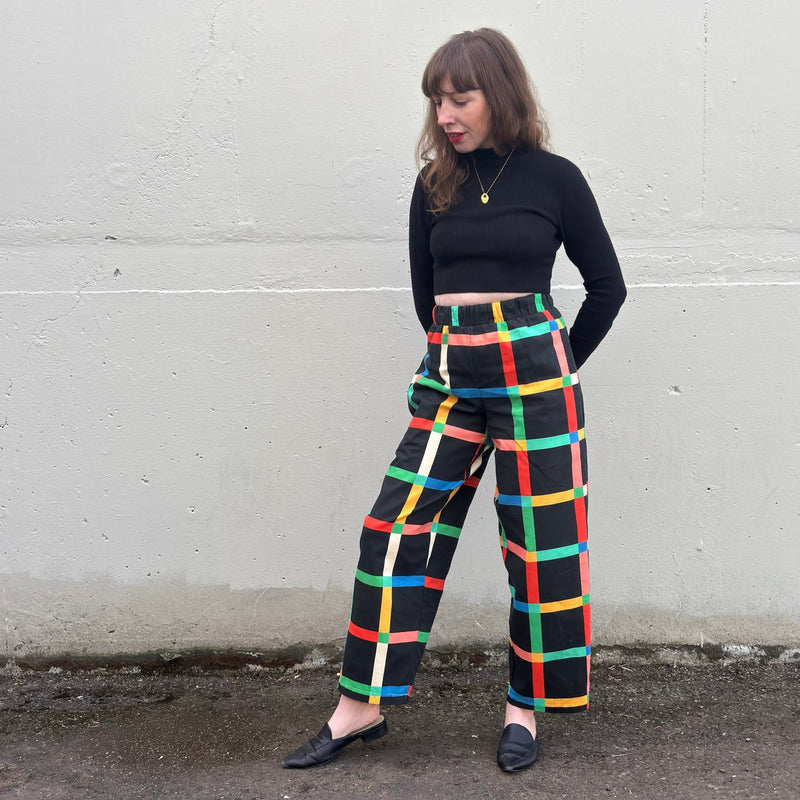 Stevie Pant | Chunky Windowpane Black-zoom-