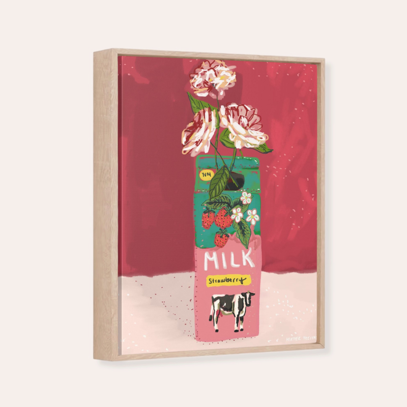 Strawberry Milk | Framed Fine Art Canvas Print | Multiple Sizes-zoom-