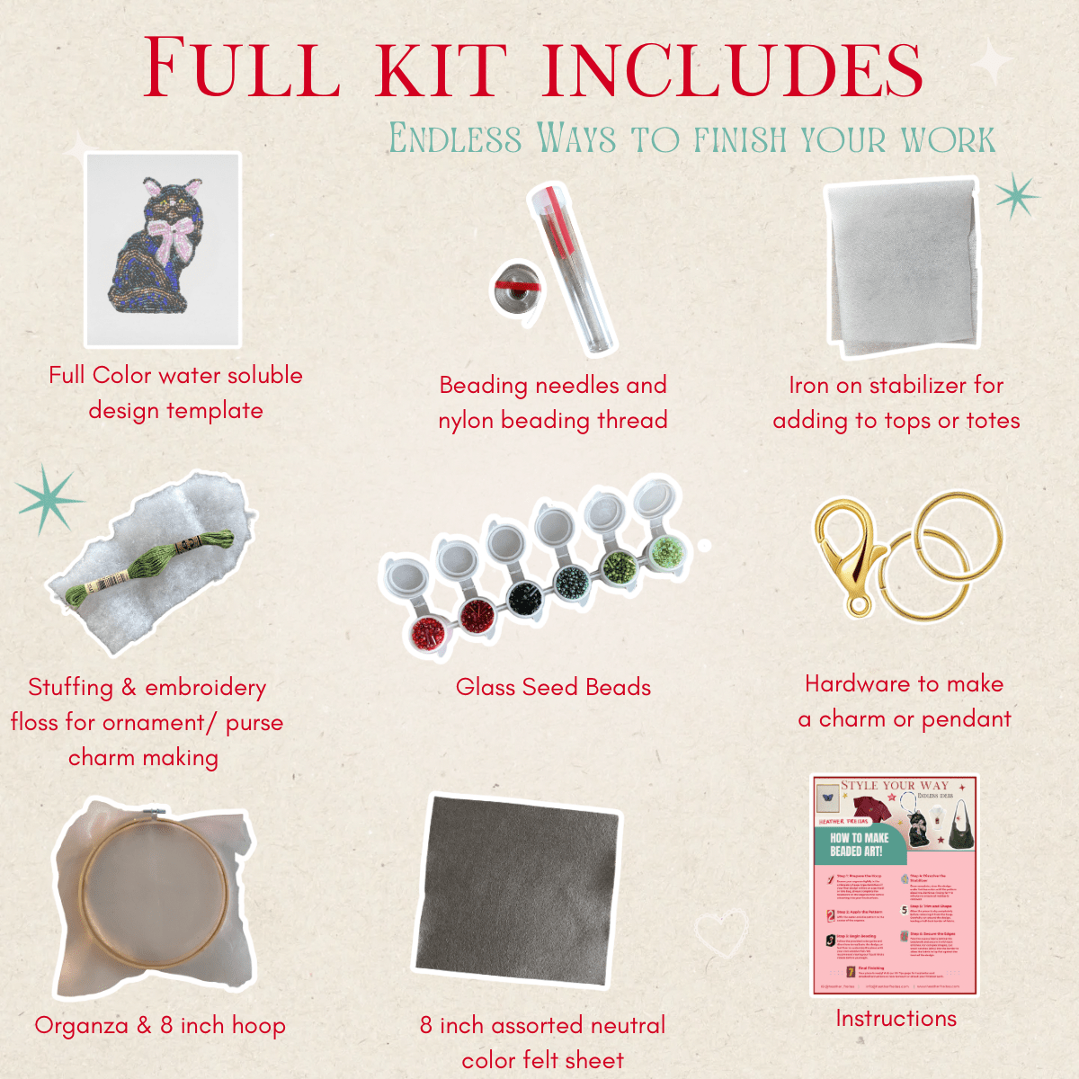Black Cat With Bow Beaded Art Kit - Aware House