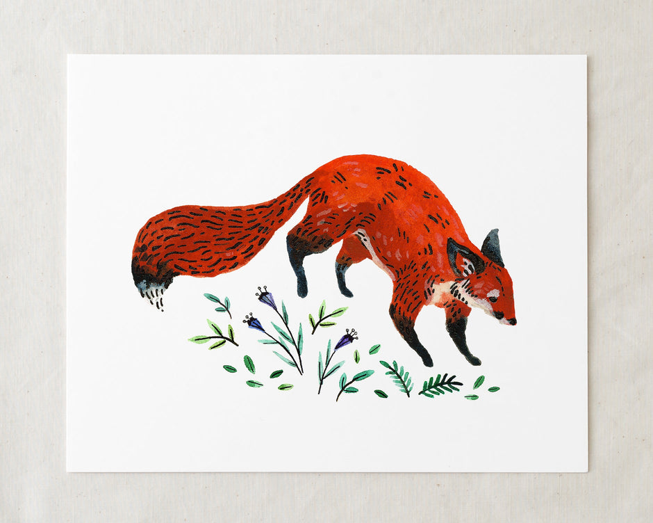 Fox and Flowers Art Print