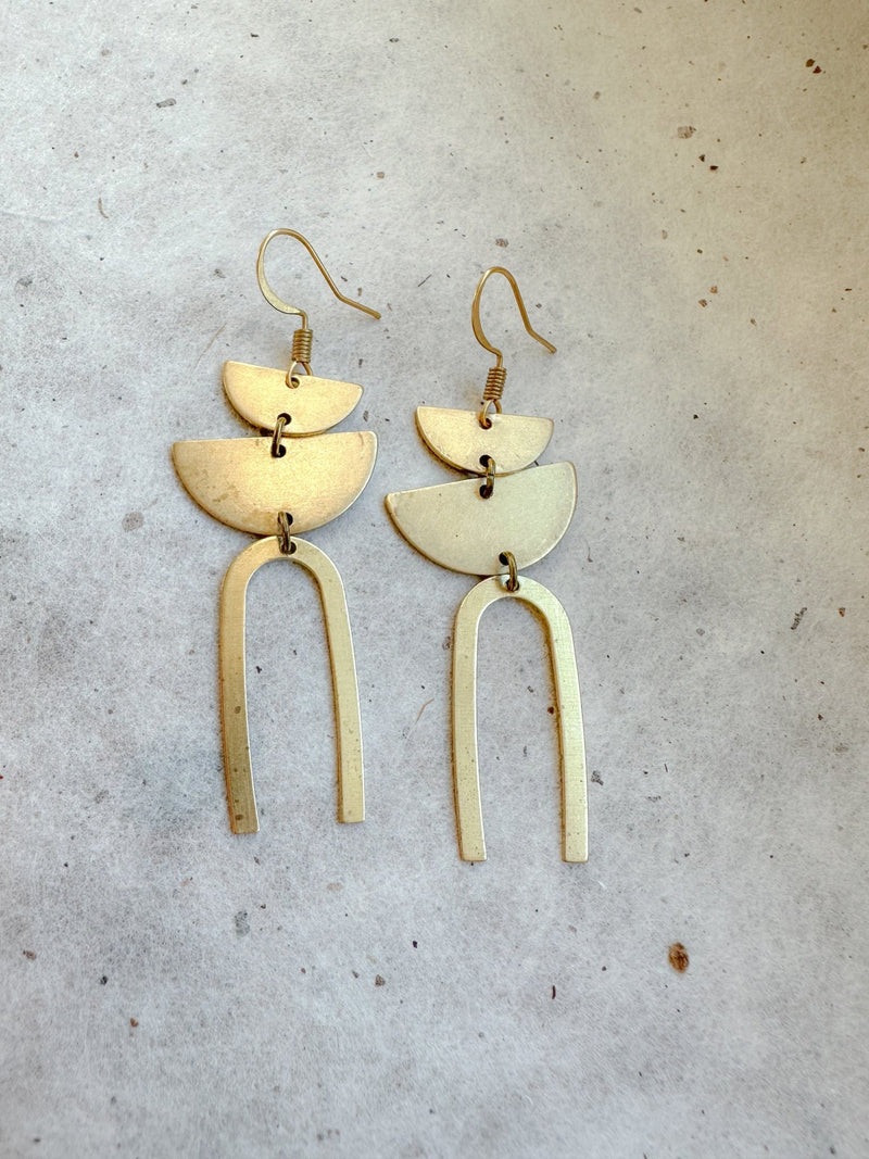 Boho Rainbow Arch Earrings | Brass-zoom-
