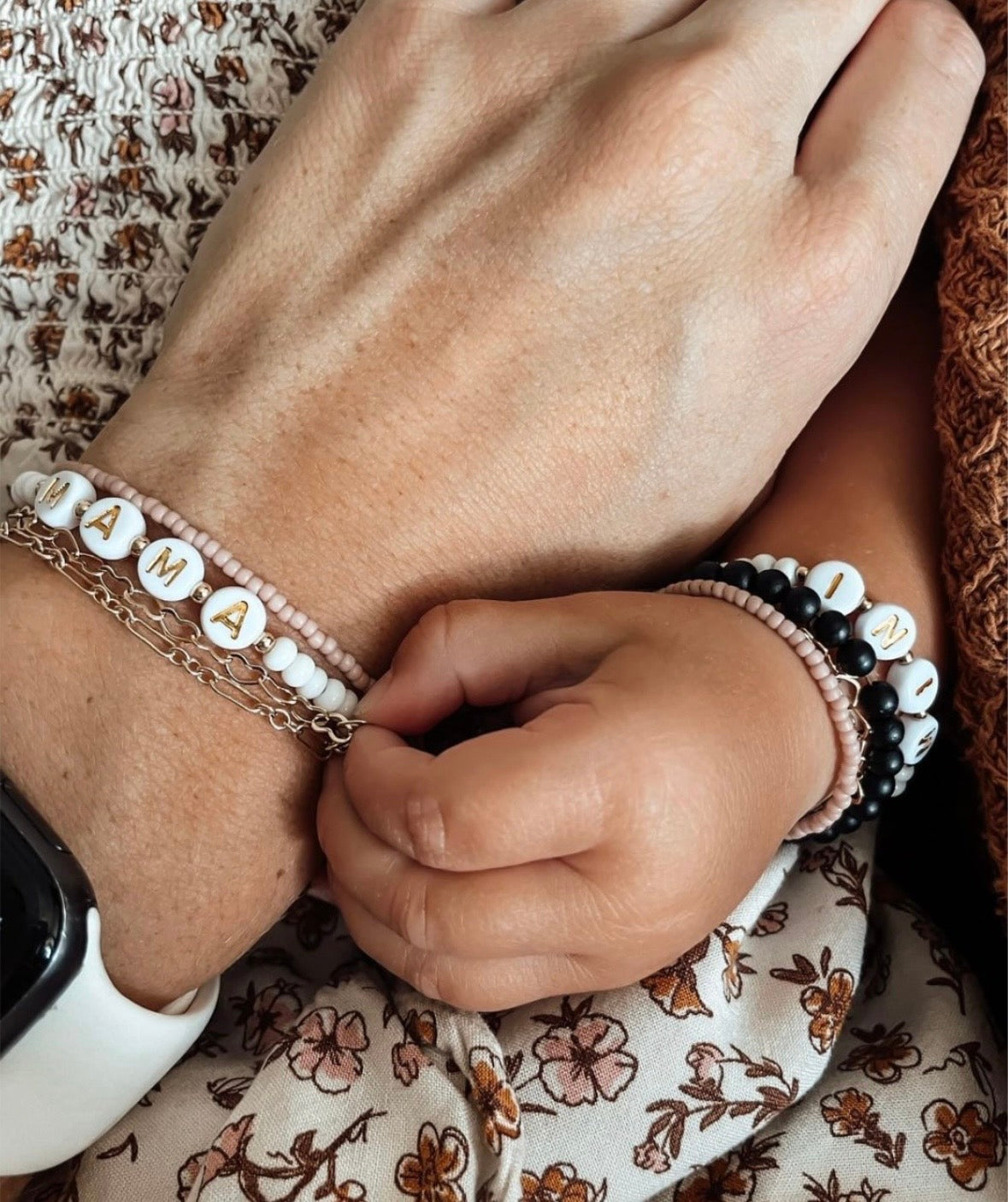 Mama and Mini White Name Bracelet Set | Personalized-zoom-5