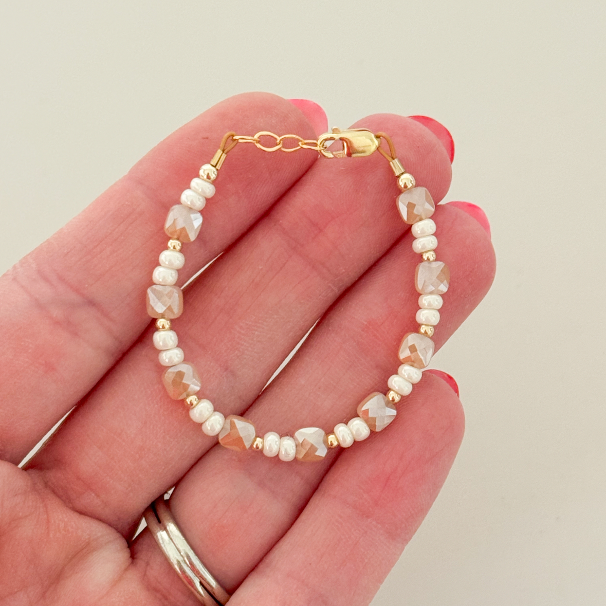 Gold & Cream Shimmer Bracelet | 14K Gold Filled-4