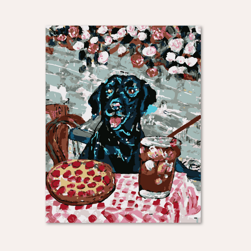 Black Lab At Pizza Restaurant Paint by Numbers Kit-zoom-