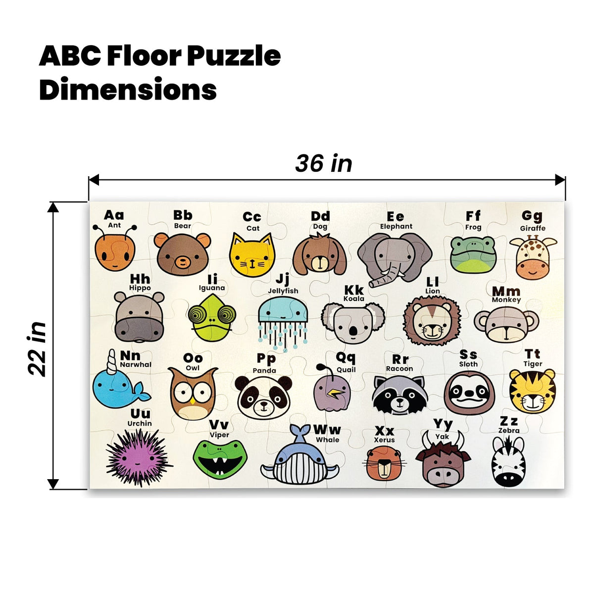 Kids ABC Animal Floor Puzzle | Educational Wooden Alphabet Puzzle - Aware House - Miller Boys Vintage Toys -