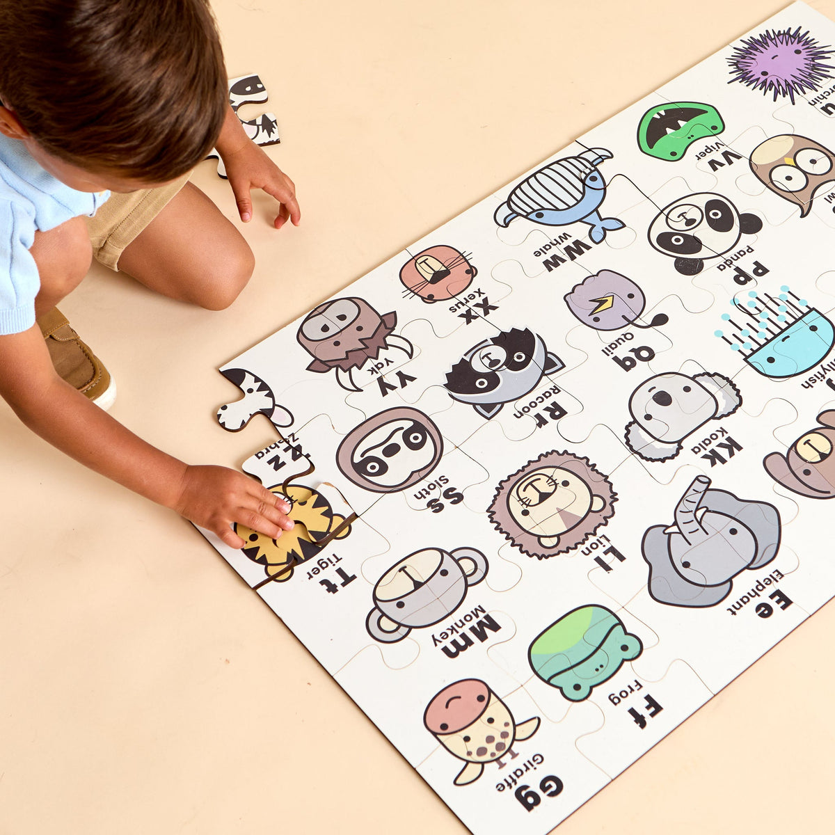 Kids ABC Animal Floor Puzzle | Educational Wooden Alphabet Puzzle - Aware House - Miller Boys Vintage Toys -