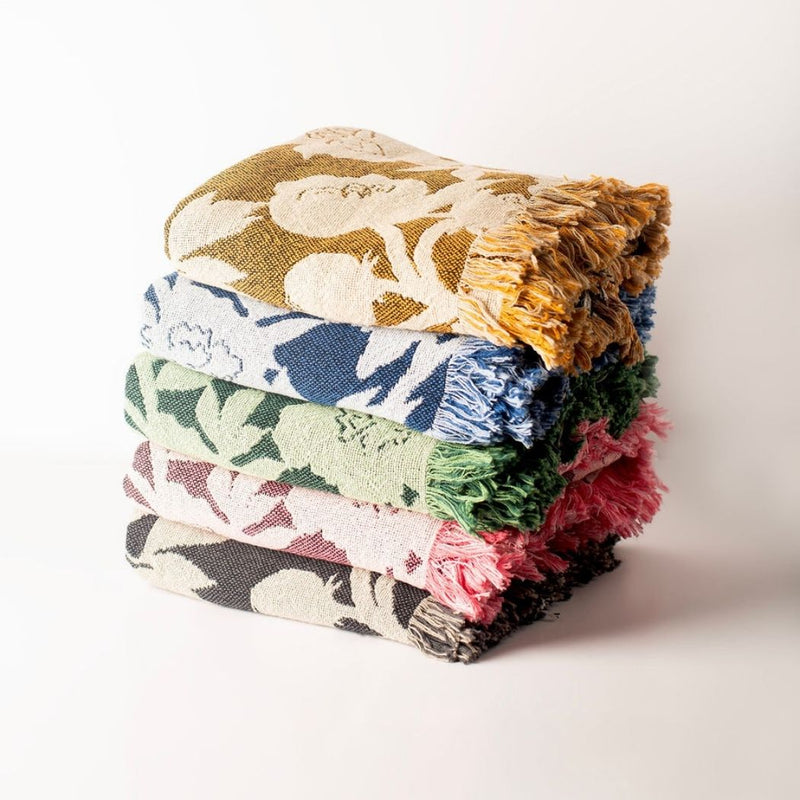 Addy Ochre Gold Floral Jacquard Woven Throw Blanket-zoom-