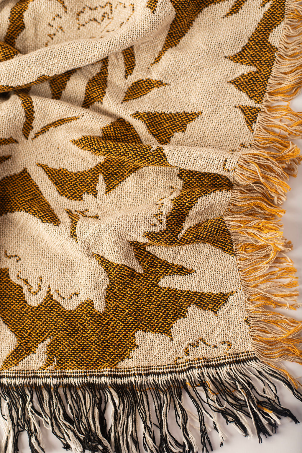 Addy Ochre Gold Floral Jacquard Woven Throw Blanket-zoom-1