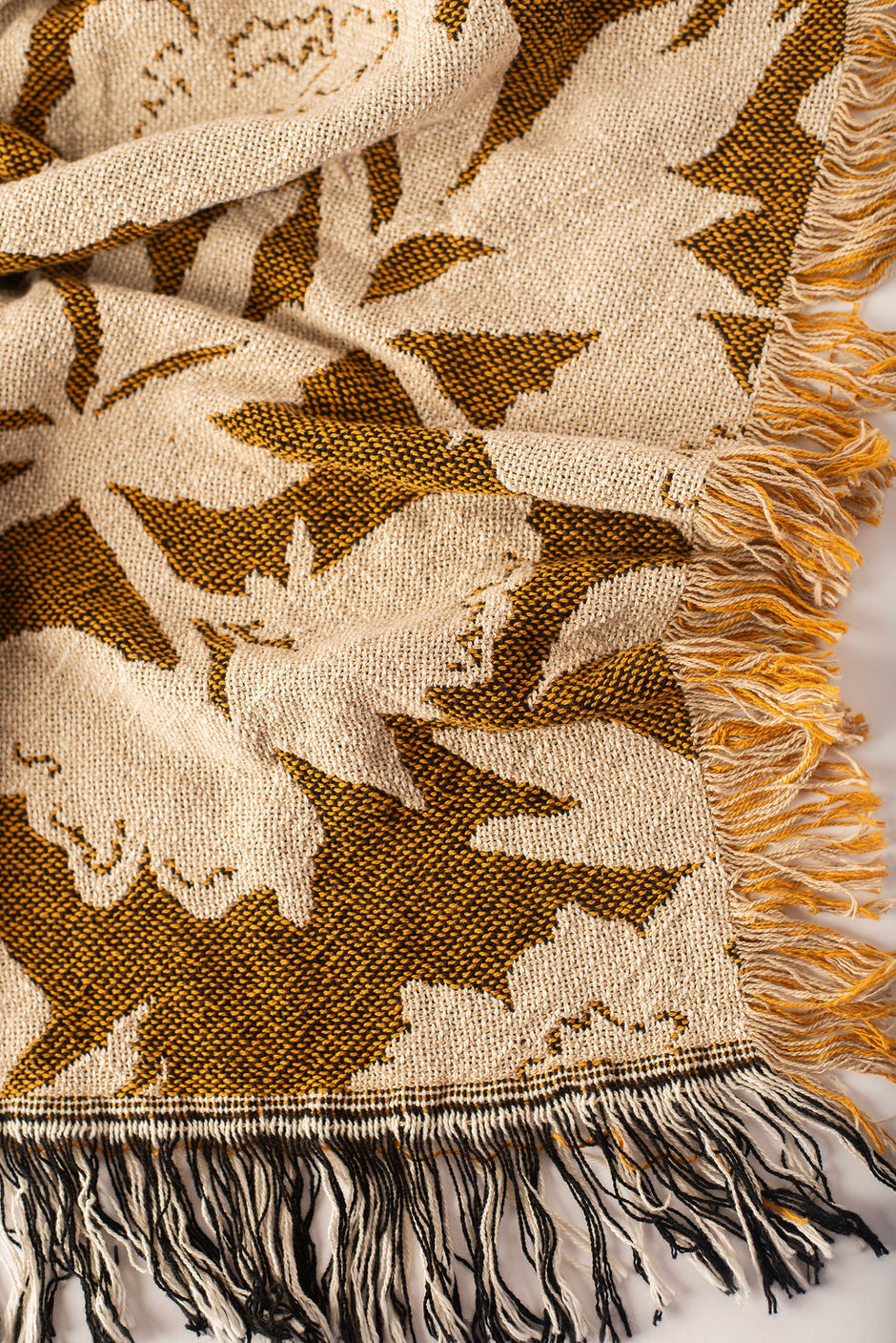 Addy Ochre Gold Floral Jacquard Woven Throw Blanket