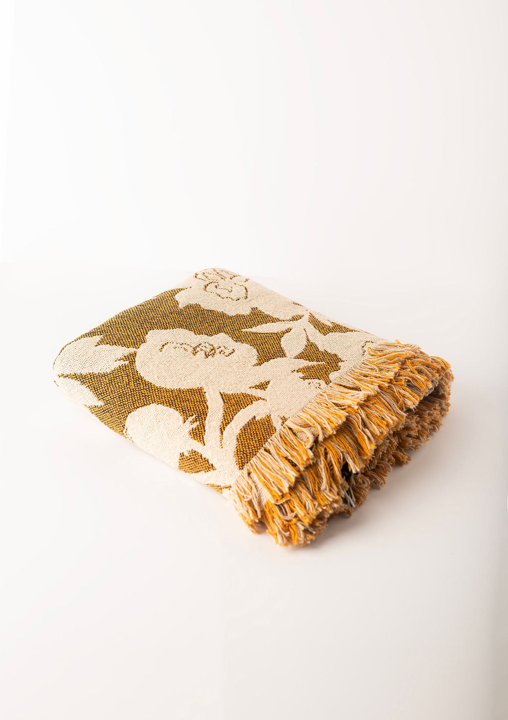 Addy Ochre Gold Floral Jacquard Woven Throw Blanket-2
