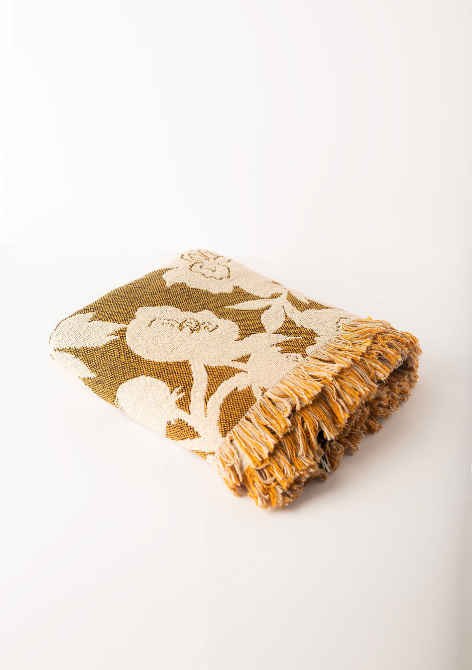 Addy Ochre Gold Floral Jacquard Woven Throw Blanket