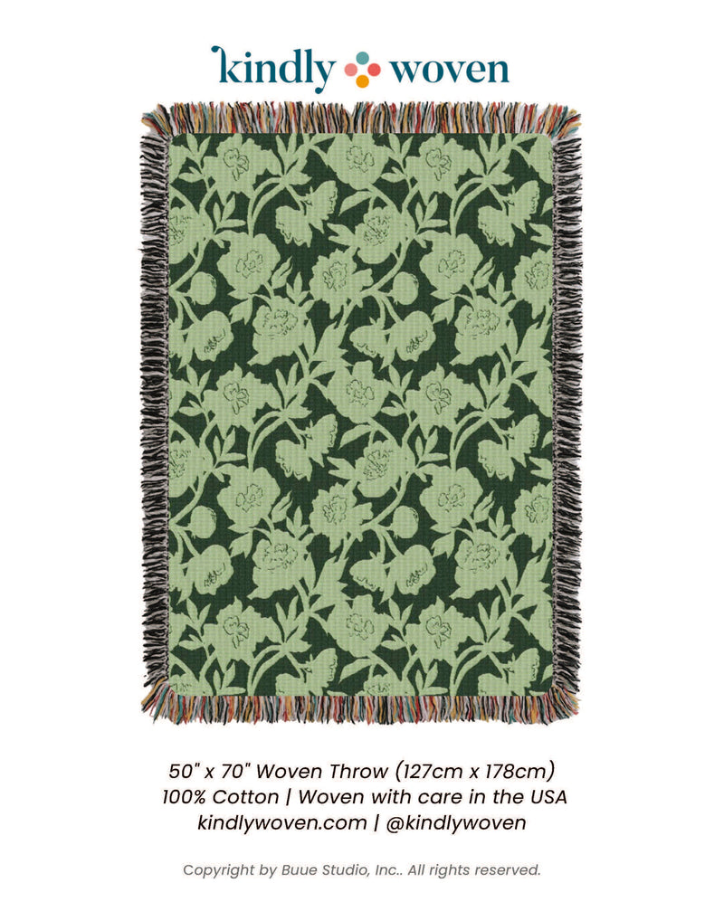 Addy Spruce Green Floral Jacquard Woven Throw Blanket-zoom-