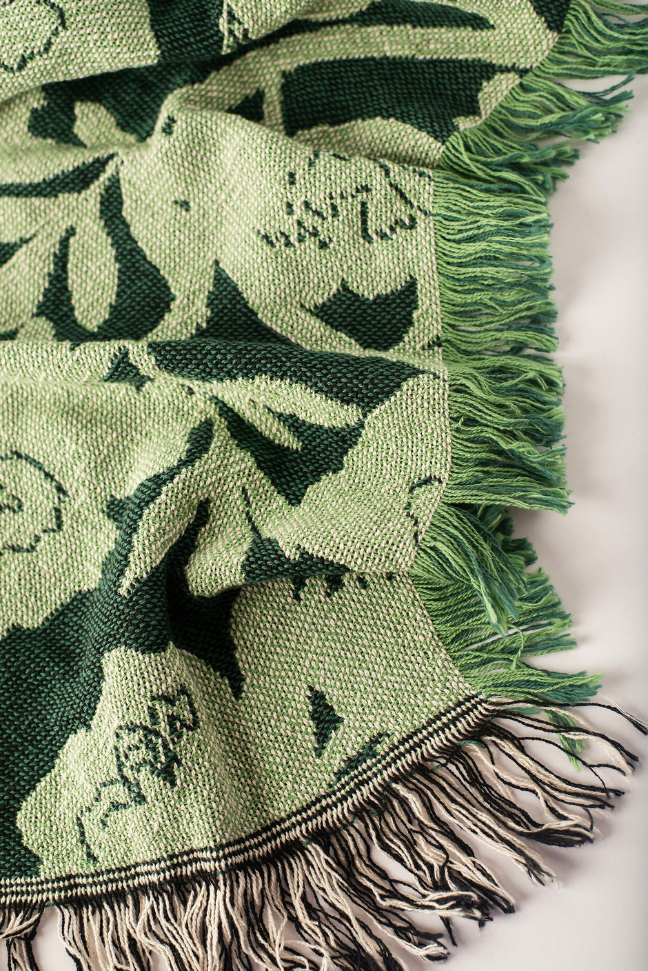 Addy Spruce Green Floral Jacquard Woven Throw Blanket