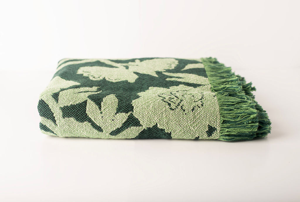 Addy Spruce Green Floral Jacquard Woven Throw Blanket-4