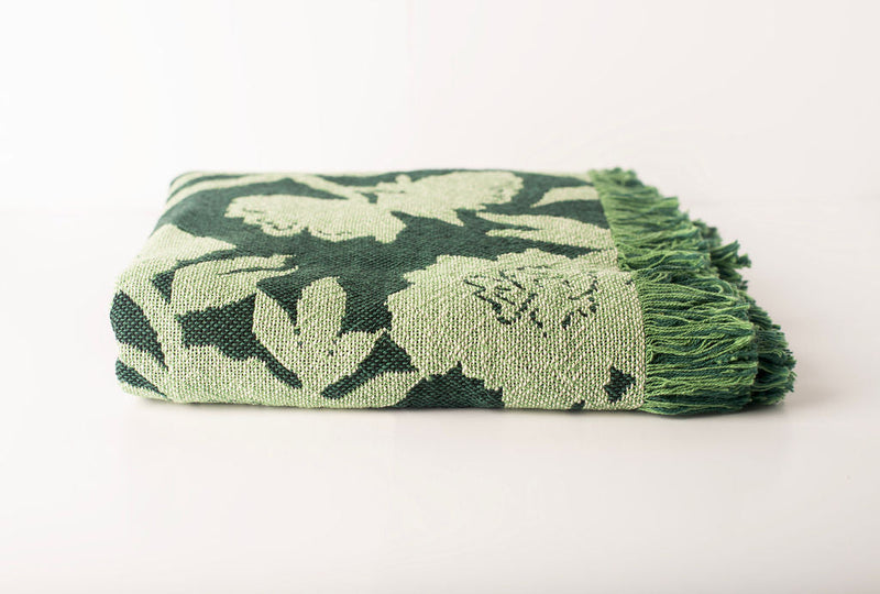 Addy Spruce Green Floral Jacquard Woven Throw Blanket-zoom-